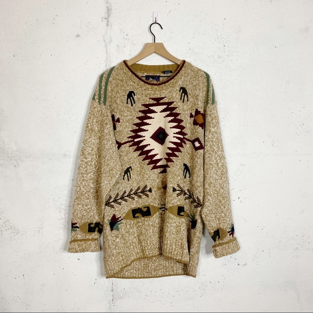Vintage Canyon Ridge Southwestern Tribal Knit Sweater LT